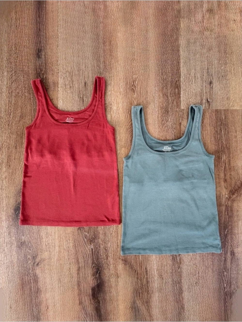 J.Crew Perfect Fit Self-Bra Tank Top Bundle in Teal and Terracotta Sz: S| Summer